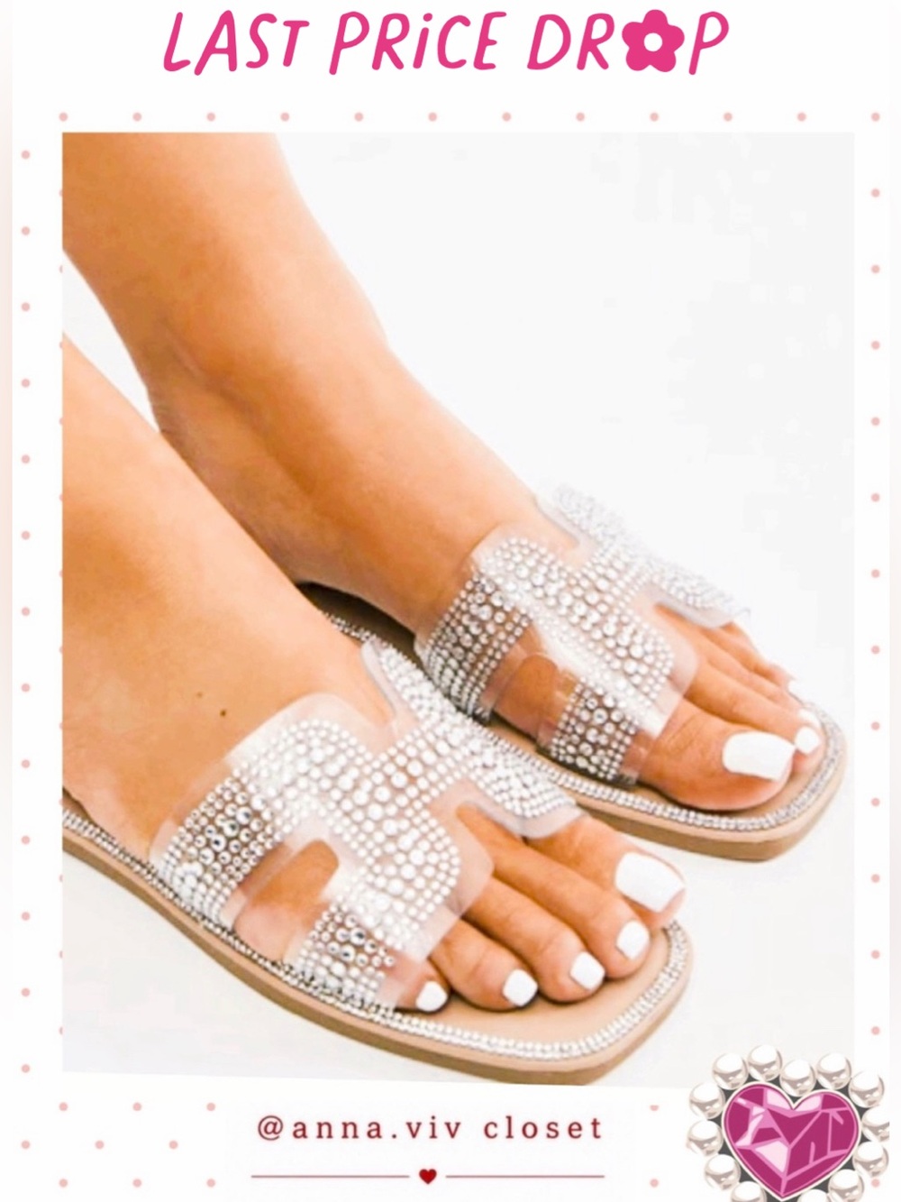 NWT 💎Rhinestone Embellished H Sandals Slip-On